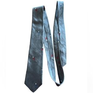 Bon Jour 100% Silk Tie Gray with Blue and Red Hearts Stitching Detail.